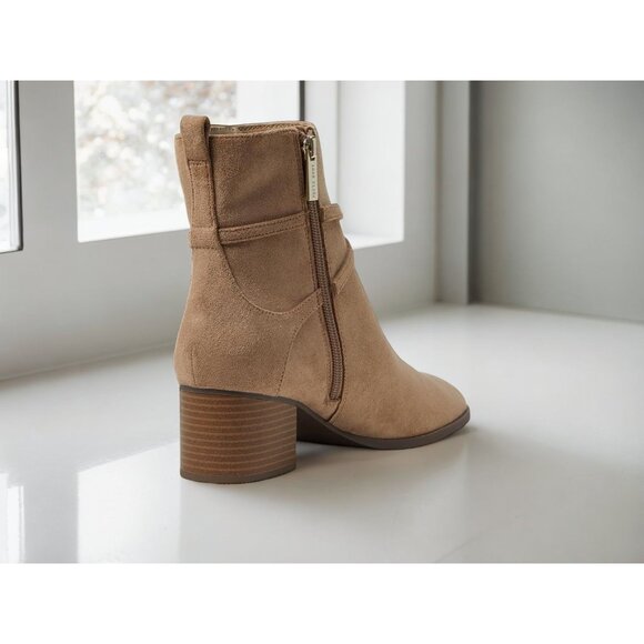 Anne Klein Women\'s Sand Moore Zipper Closure Almond Toe Heel Booties NIB